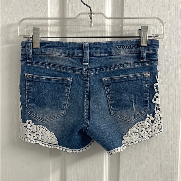 Vigoss The Jagger Short Blue Denim with Lace Appliqué & Distressed Kids Size 12 - Picture 4 of 12